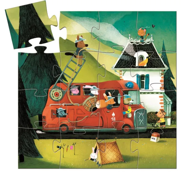 Djeco Puzzle v krabičke Hasičské auto 16 dílků
