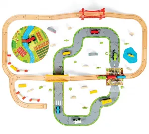 Bigjigs Rail Drevená vláčkodráha s vidieckou cestou 80 dielov