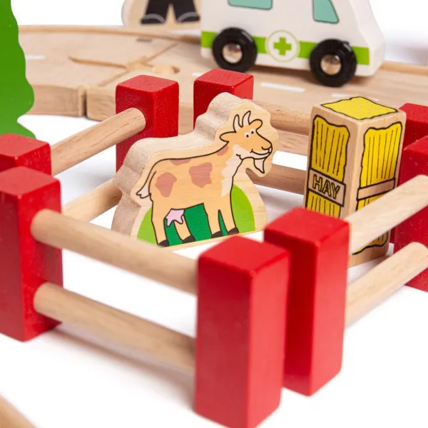 Bigjigs Rail Drevená vláčkodráha s vidieckou cestou 80 dielov