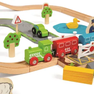 Bigjigs Rail Drevená vláčkodráha s vidieckou cestou 80 dielov