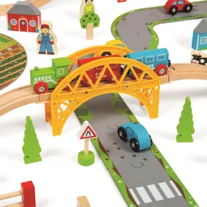 Bigjigs Rail Drevená vláčkodráha s vidieckou cestou 80 dielov