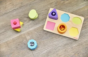 Janod Wood Shapes and Sound aktivity vkladačka 12 m+ 6 ks