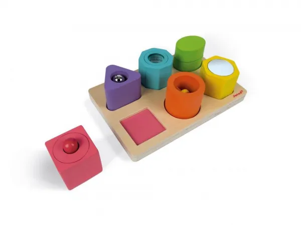 Janod Wood Shapes and Sound aktivity vkladačka 12 m+ 6 ks