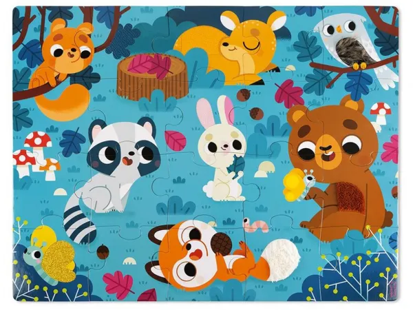 Detské puzzle senzorické Lesné zvieratá - s dotykovými prvkami 20 ks