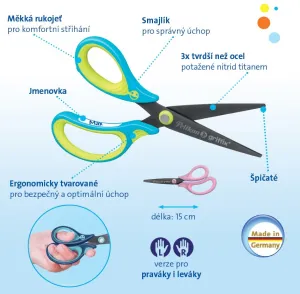 Detské ergonomické nožničky Griffix se špicatou špičkou - pre ľavákov, modré, na blistri
