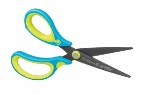 Detské ergonomické nožničky Griffix se špicatou špičkou - pre ľavákov, modré, na blistri