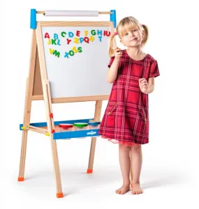Tabuľa "ABC" s písmenami, s rolkou papiera a téglikmi