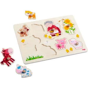 Drevené vkladacie puzzle – babička Lena a jej zvieratká