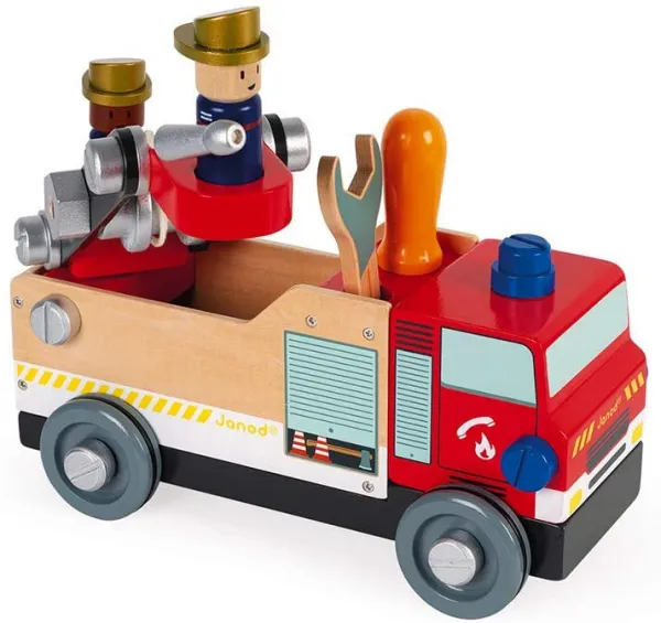 BricoKids - Drevené auto a stavebnica - Hasiči - 45 ks