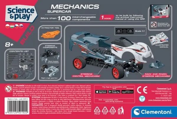 CLEMENTONI - Mechanické laboratórium - Pretekárske autá, 50 modelov, 350 dielikov