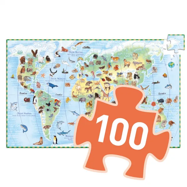 Vyhľadávacie puzzle s plagátom - Zvieratá sveta - 100 ks
