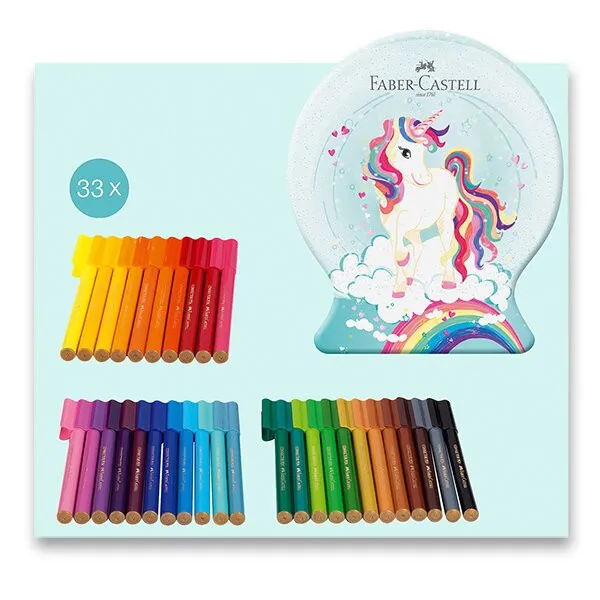 Detské fixky Faber-Castell Connector Unicorn, snehová guľa - 33 ks