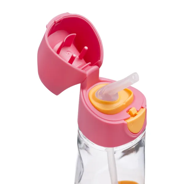 Fľaša na pitie so slamkou 450 ml - ružová/oranžová
