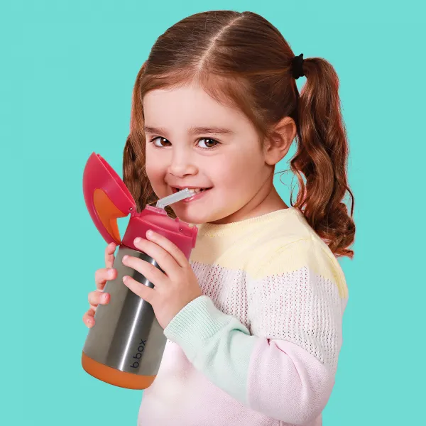 Termoska na pitie so slamkou 350 ml - ružová/oranžová