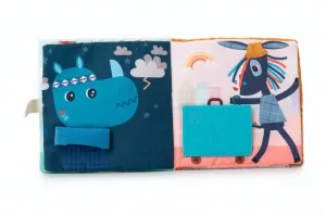 Lilliputiens - textilná knižka s aktivitami - dráčik Joe a jeho maznáčik