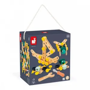BricoKids - Drevená montážna stavebnica s náradím - 100 ks