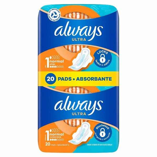 Always Ultra Hygienické Vložky Normal (V1) S Krídelkami 20 Ks