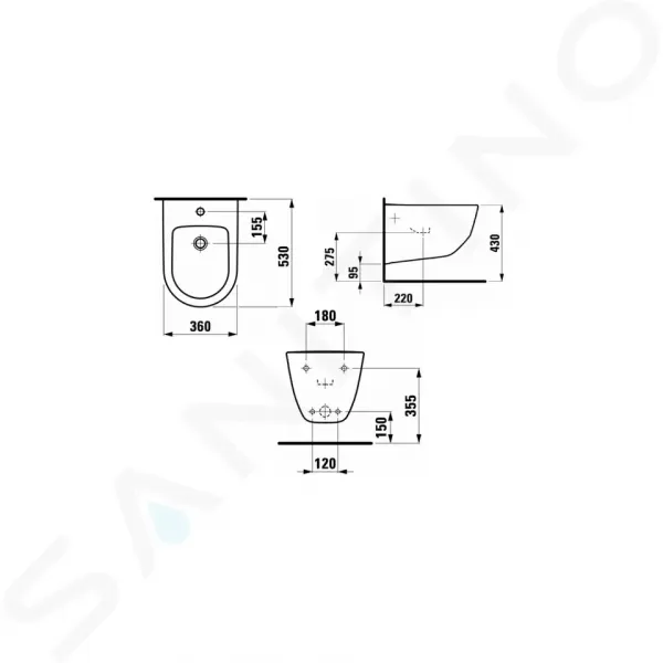 Laufen Pro - Závesný bidet, 530x360 mm, 1 otvor na batériu, biela H8309520003021