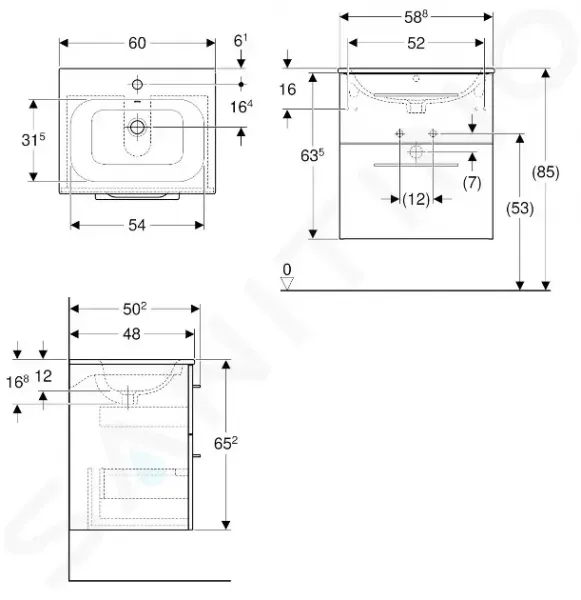 Geberit Selnova Square - Umývadlová skrinka 635x588x480 mm, s umývadlom, 2 zásuvky, lesklá biela 501.236.00.1
