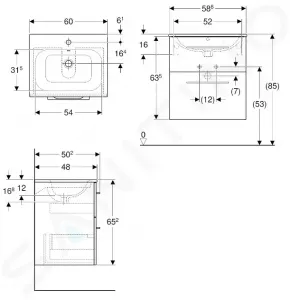 Geberit Selnova Square - Umývadlová skrinka 635x588x480 mm, s umývadlom, 2 zásuvky, lesklá biela 501.236.00.1