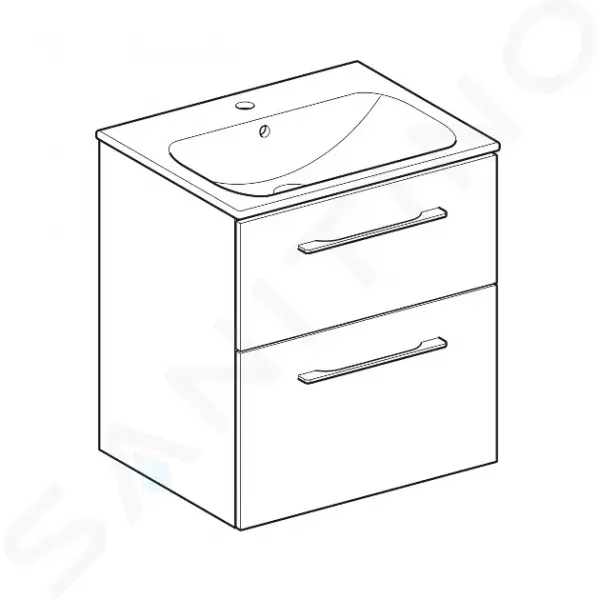Geberit Selnova Square - Umývadlová skrinka 635x588x480 mm, s umývadlom, 2 zásuvky, lesklá biela 501.236.00.1