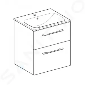 Geberit Selnova Square - Umývadlová skrinka 635x588x480 mm, s umývadlom, 2 zásuvky, lesklá biela 501.236.00.1