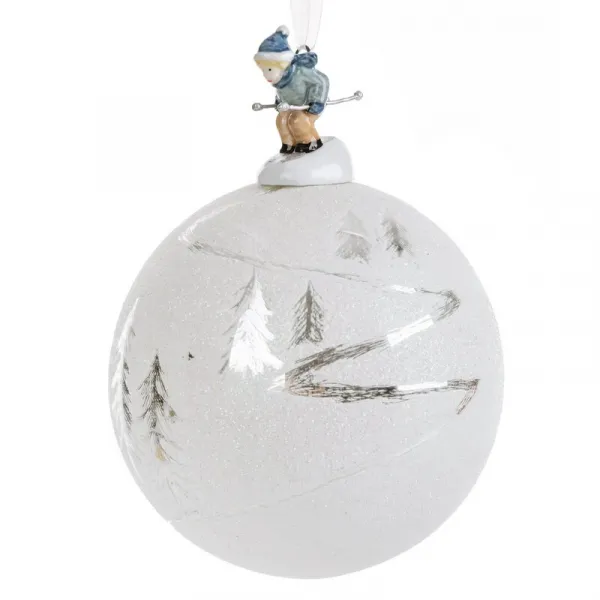 ArtFir Vianočná dekorácia BANKA 212 | sklenená biela/strieborná 10 cm