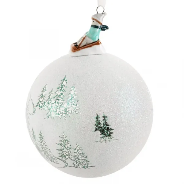 ArtFir Vianočná dekorácia BANKA 213B | sklenená biela/zelená 10 cm