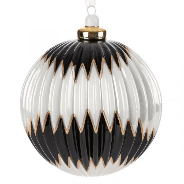 ArtFir Vianočná dekorácia BANKA 216 | sklenená biela/čierna 10 cm