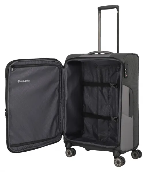 Stredný textilný kufor Travelite Viia 4w M Anthracite