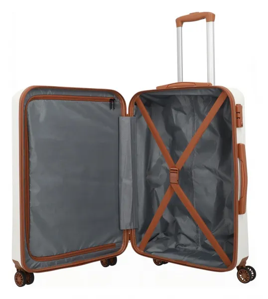 Stredný škrupinový kufor na kolieskach Travelite Bali M White/Cognac