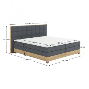 Elektrická polohovacia posteľ, boxspring, tmavosivá/dub artisan, 180x200, TIANA