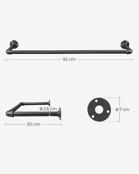 SONGMICS Sada nástěnných věšáků Urdo 92 cm černá