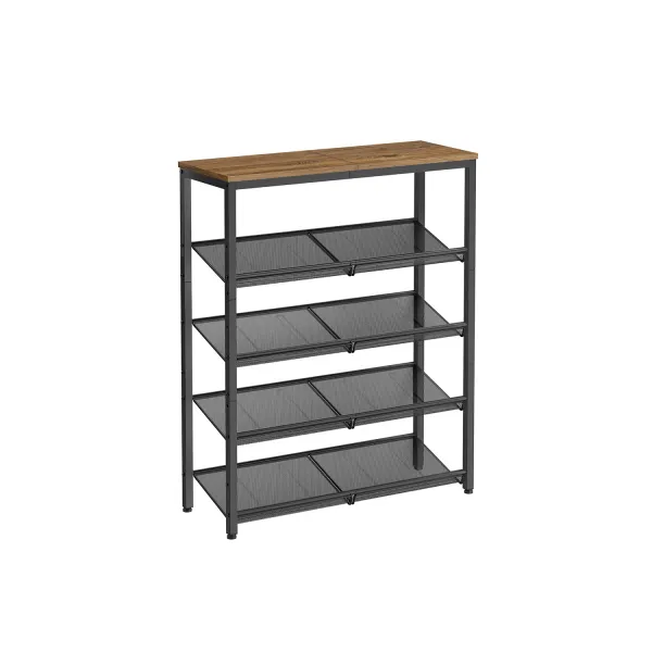 VASAGLE Botník 5 políc 75 x 93 x 30 cm priemyselná čierna