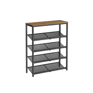 VASAGLE Botník 5 políc 75 x 93 x 30 cm priemyselná čierna