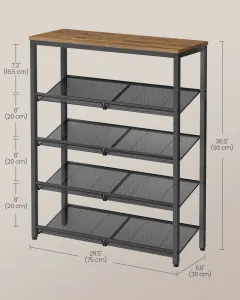VASAGLE Botník 5 políc 75 x 93 x 30 cm priemyselná čierna