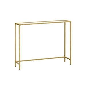 VASAGLE Konzolový stolík so sklenenou doskou 100 x 80 x 20 zlatá
