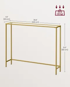 VASAGLE Konzolový stolík so sklenenou doskou 100 x 80 x 20 zlatá