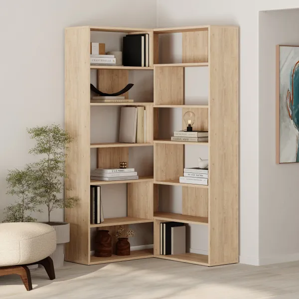Moderná rohová knižnica Houseland Molly No.4 dub prírodný
