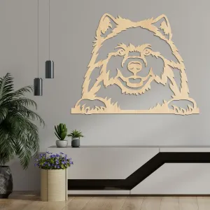 Drevený obraz psíka - Samojed