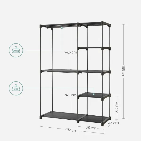SONGMICS Otevřená šatní skříň PLUMB 112 cm černá