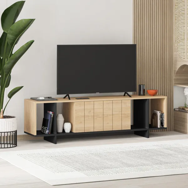 TV stolík Houseland Zitano dub prírodný/čierny