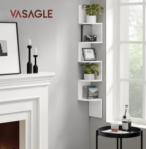 VASAGLE Nástenná rohová polica Zig Zag biela