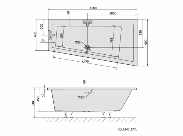 POLYSAN - ANDRA R asymetrická vaňa 180x90x45cm, biela 78771