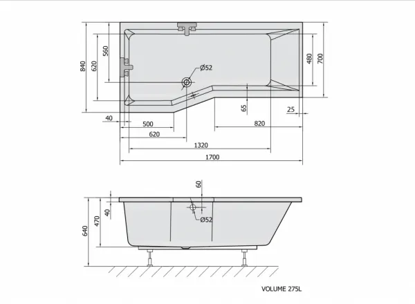 POLYSAN - VERSYS L asymetrická vaňa 170x84x70x47cm, biela 70111