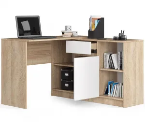 Ak furniture Rohový psací stůl B-17 s komodou dub sonoma/bílý