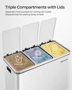 SONGMICS Odpadkový kôš 3 x 18 l biely