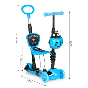 Trojkolesová kolobežka so svietiacimi kolieskami LED, 3 v 1 Balance - modrá