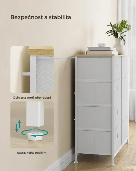 SONGMICS Komoda s látkovými zásuvkami BORDER krémovo biela/dub prírodný