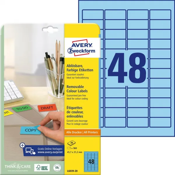 Avery Zweckform Etikety Avery odnímateľné 45,7x21,2 mm, modré